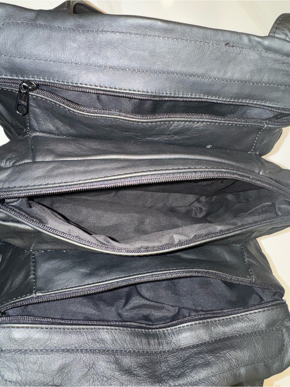 Vintage Soft Black Leather Shoulder Bag Multi Pocket Organizer Purse Boho Y2K - Picture 6 of 8